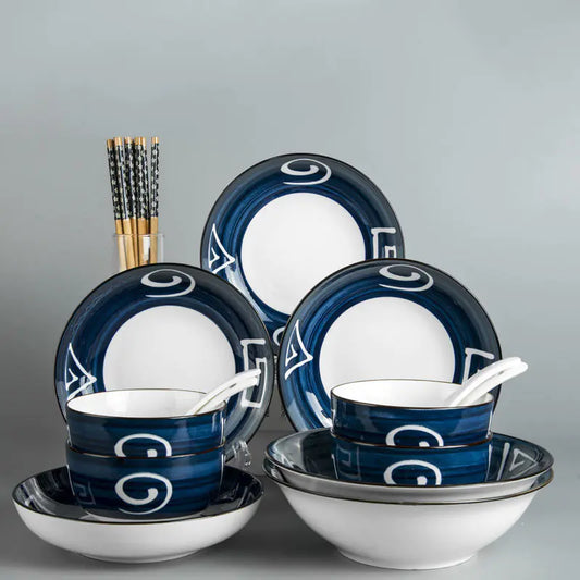 Japanese Underglaze Dining Kit - Elegant 16-Piece Ceramic Set for home