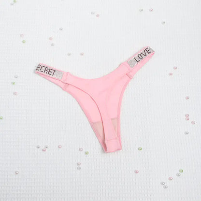 Rhinestone Thong Panties for Women Fitness
