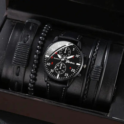 Men's Stylish Minimalist Quartz Watch with Beaded Bracelet