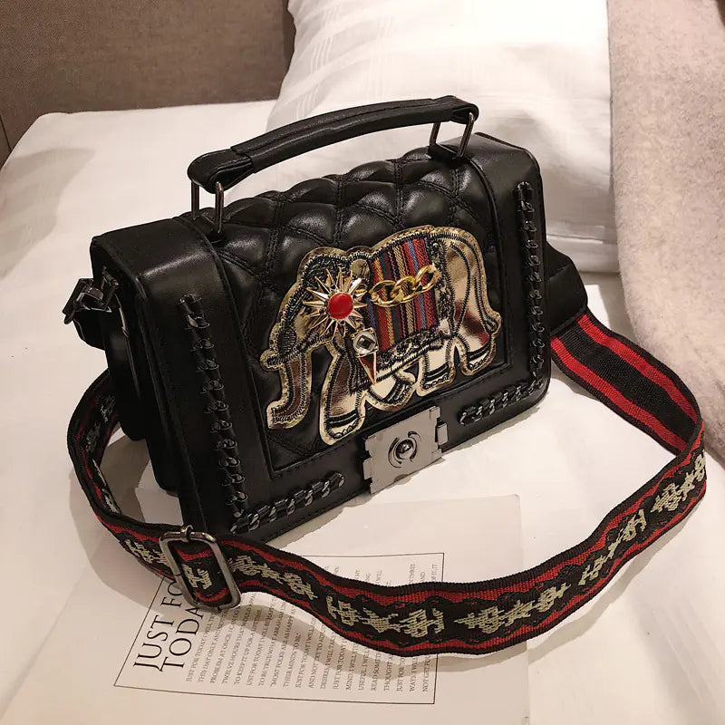 Embroidered Elephant Crossbody Bag