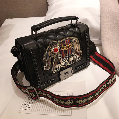 Embroidered Elephant Crossbody Bag