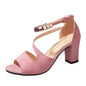 Fashion Women's Sandals with Thick Mid-Heel Buckle