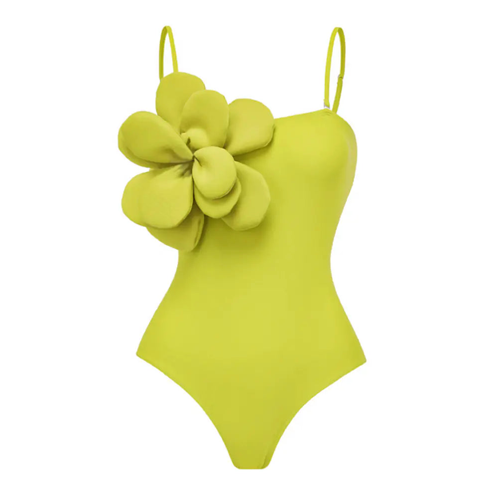 Solid Color Strapless Floral One-Piece Swimsuit