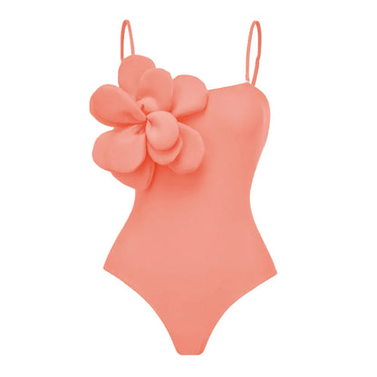 Solid Color Strapless Floral One-Piece Swimsuit
