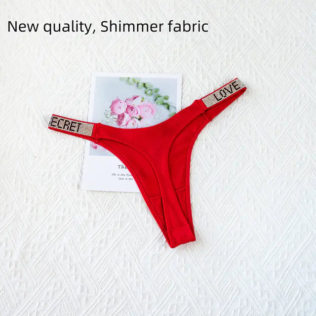 Rhinestone Thong Panties for Women Fitness