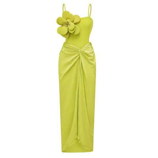 Solid Color Strapless Floral One-Piece Swimsuit