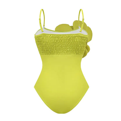 Solid Color Strapless Floral One-Piece Swimsuit