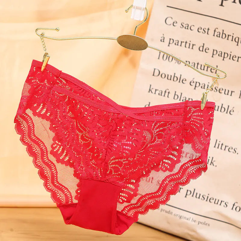 Elegant Lace Trim Low Waist Panties