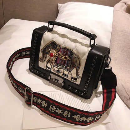 Embroidered Elephant Crossbody Bag