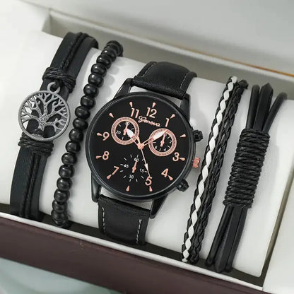 Men's Stylish Minimalist Quartz Watch with Beaded Bracelet