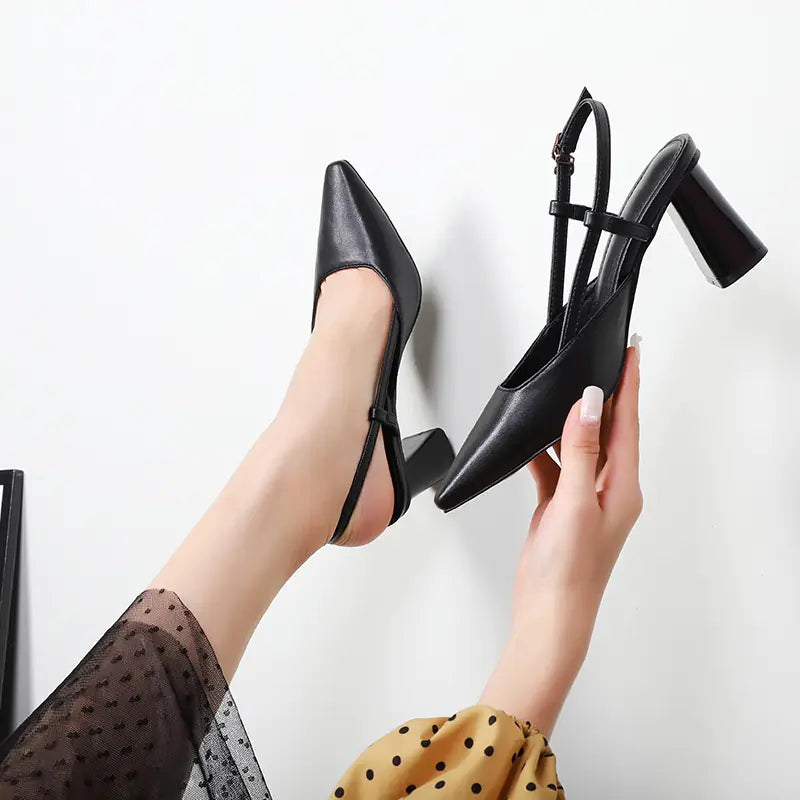 Thick Heel Hollow Buckle Women's Sandals