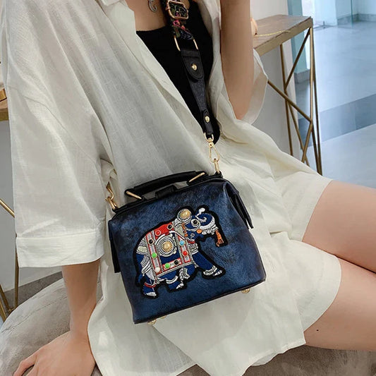 Embroidered Elephant Crossbody Bag