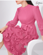 Elegant Pleated Belt Dress with Puff Sleeves