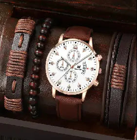 Men's Stylish Minimalist Quartz Watch with Beaded Bracelet