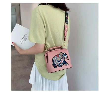 Embroidered Elephant Crossbody Bag