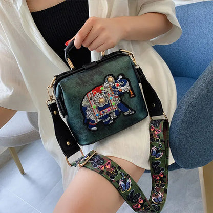 Embroidered Elephant Crossbody Bag