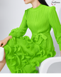 Elegant Pleated Belt Dress with Puff Sleeves