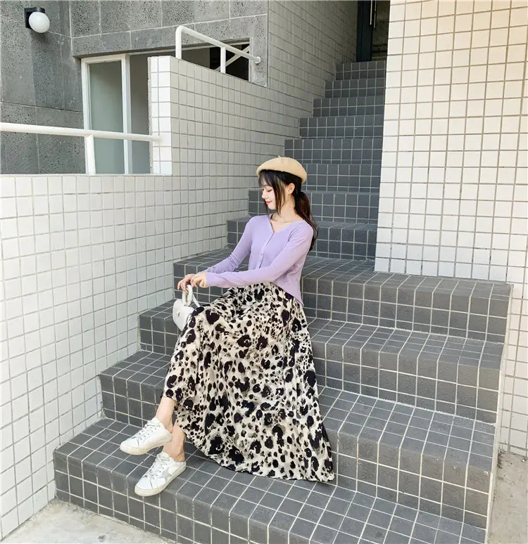 Chic High-Waist Leopard A-Line Skirt
