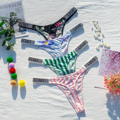 Rhinestone Thong Panties for Women Fitness