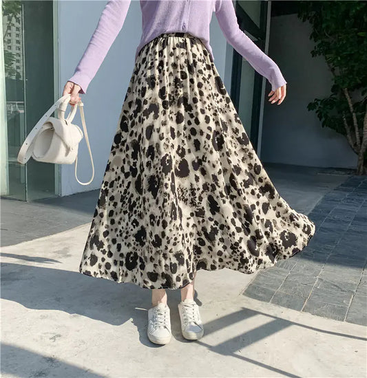 Chic High-Waist Leopard A-Line Skirt