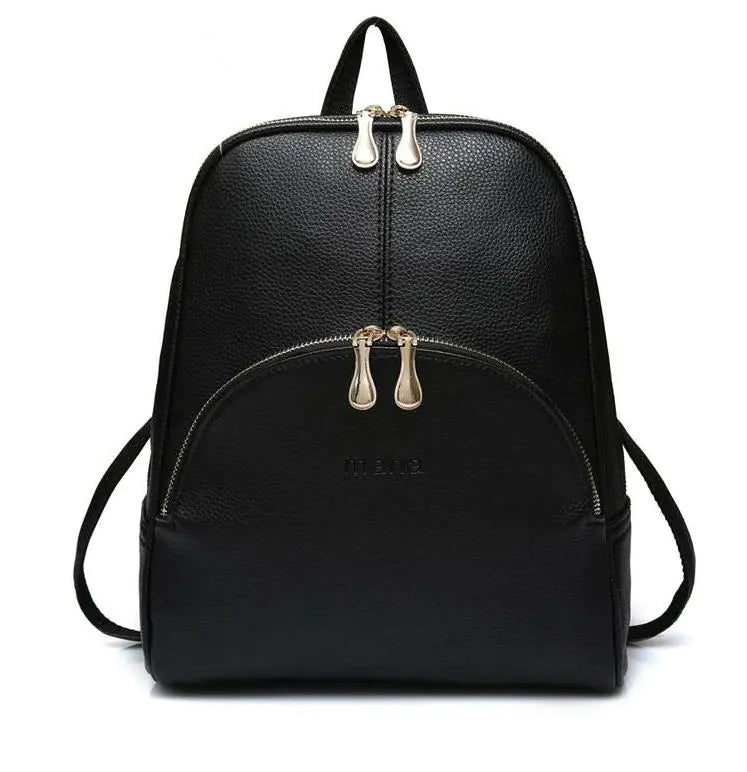 Black backpack with gold zippers on a white background