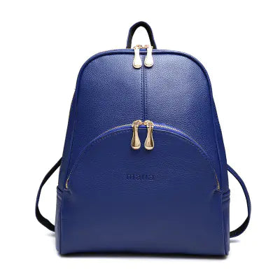 Blue backpack with gold accents on a white background