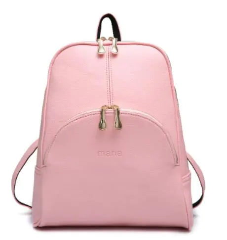Pink backpack with a visible brand logo on a white background