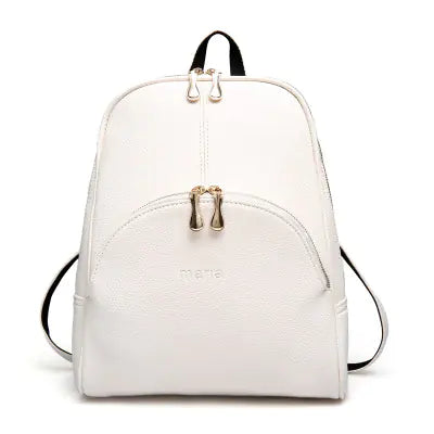 White backpack with a brand logo on a white background
