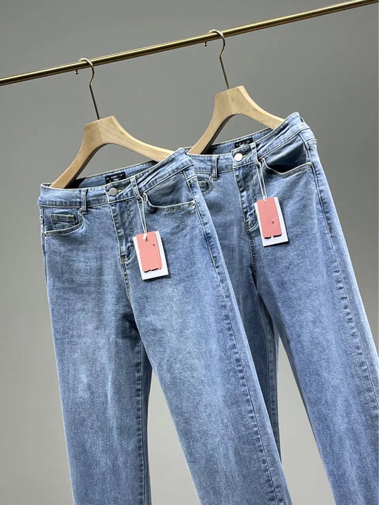 Chic High Rise Straight Leg Jeans with Slit