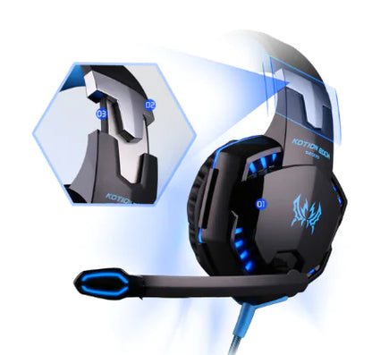 Gaming headset with microphone and LED lights on a white background