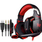 Black and red gaming headset with cables on a white background