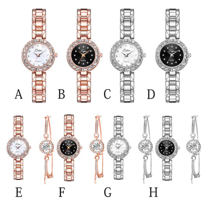 Set of eight women's watches with different band colors and designs on a white background.