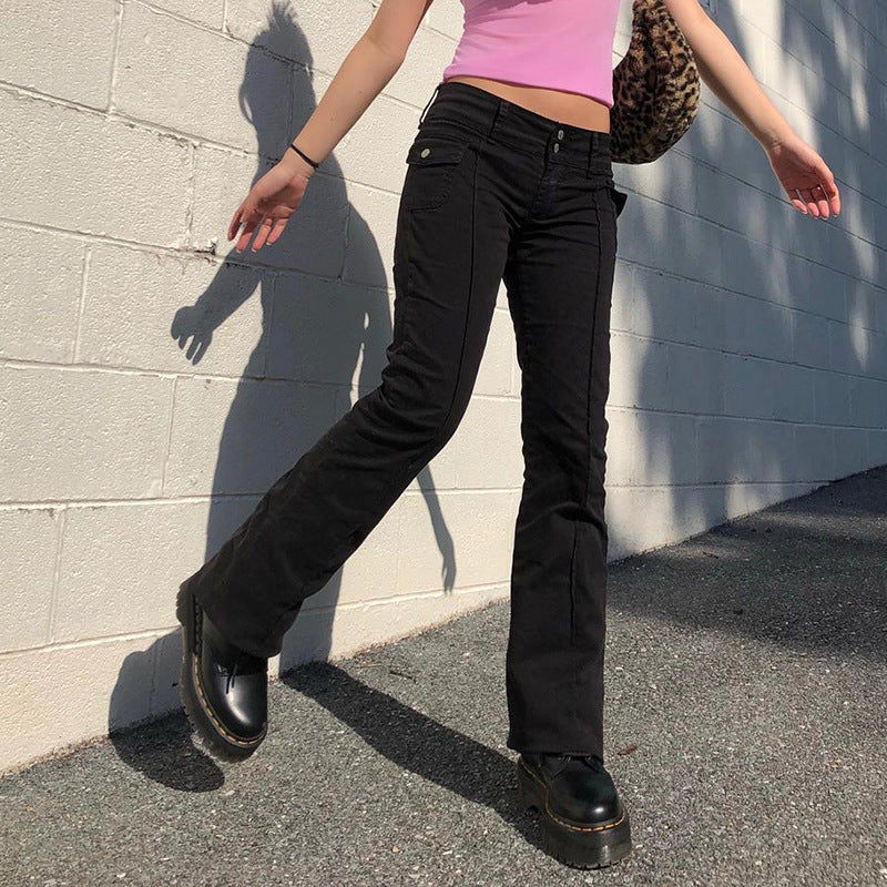 Retro Slim Casual Pants with Side Pockets