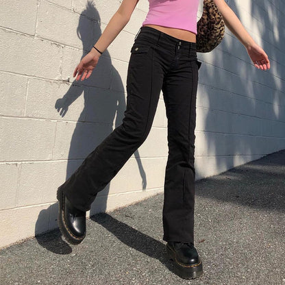 Retro Slim Casual Pants with Side Pockets