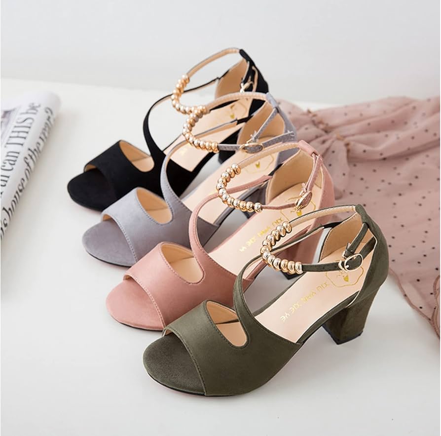 Fashion Women's Sandals with Thick Mid-Heel Buckle