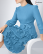 Elegant Pleated Belt Dress with Puff Sleeves