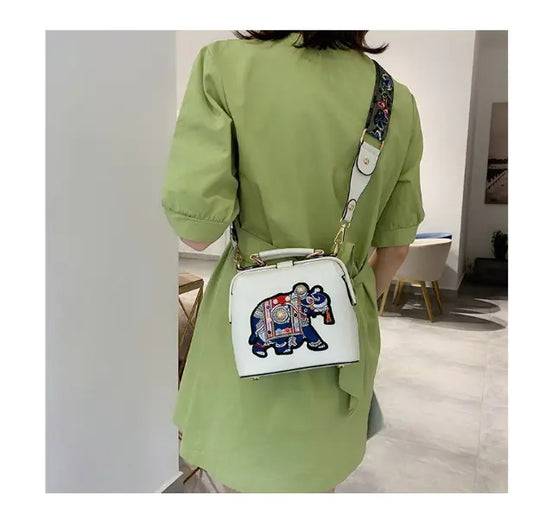 Embroidered Elephant Crossbody Bag