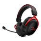 Black and red gaming headset with microphone on a white background